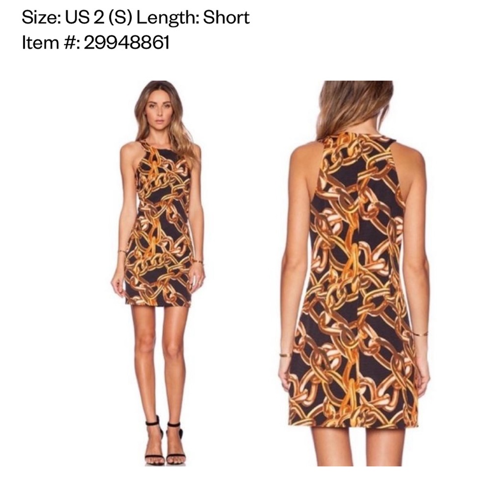 Trina Turk Gold Chains Print Halter Mini Party Dress 0